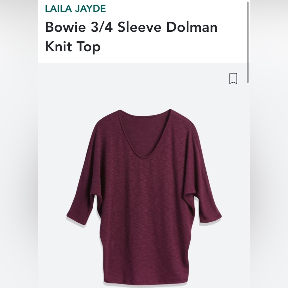 Laila Jayde Bowie 3/4 Dolman knit top Size Med